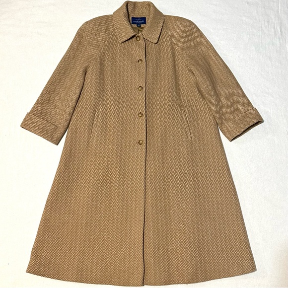 VTG MACKINGTOSH NEW ENGLAND HERRINGBONE WOOL BLEND FULL LENGTH SWING COAT. Sz18W - Picture 4 of 13